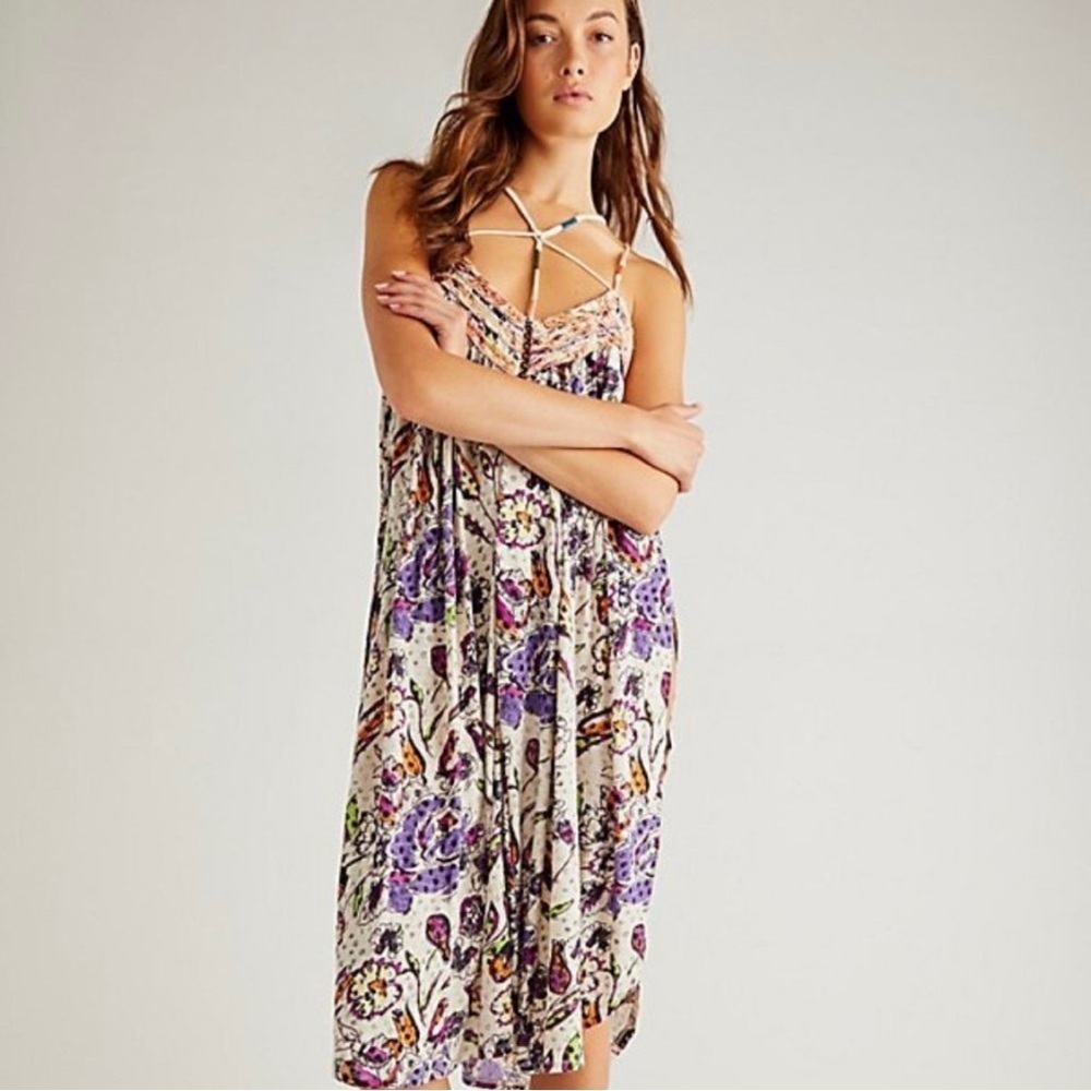 NWOT Rare Free People Garden Party Floral Print Top Ivory Combo coverup